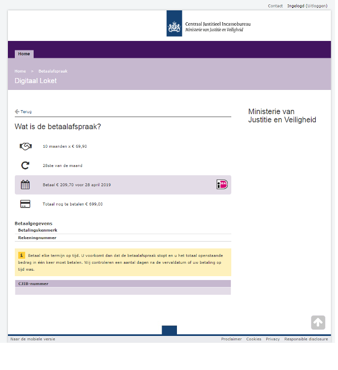 Uitleg over betaalafspraak in loket