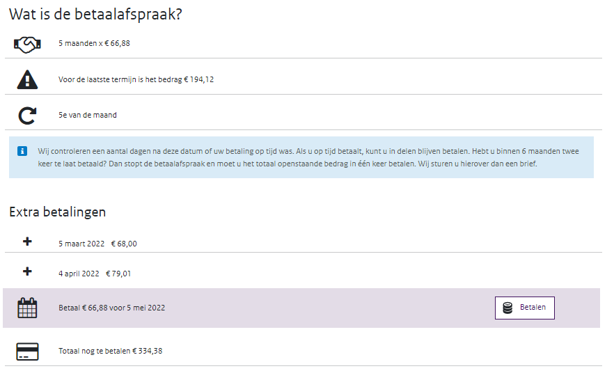 Uitleg details betaalafspraak